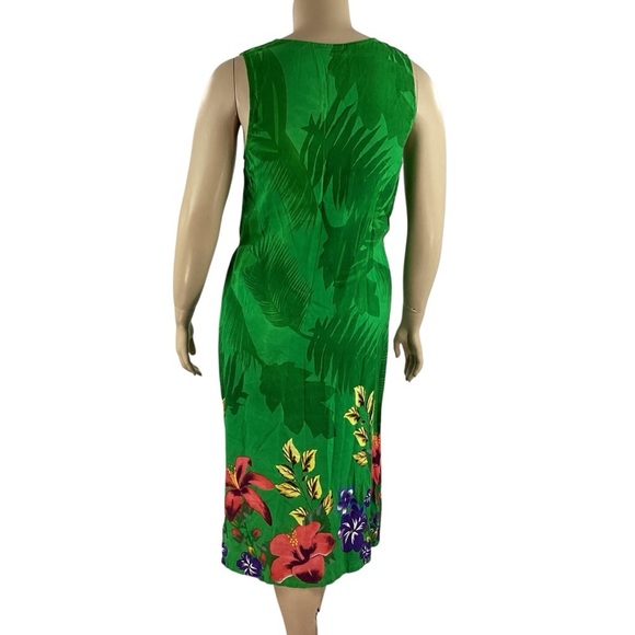 Serengeti Tahitian Dreams Green Floral Midi Dress Rayon Sleeveless PXL - Picture 5 of 6